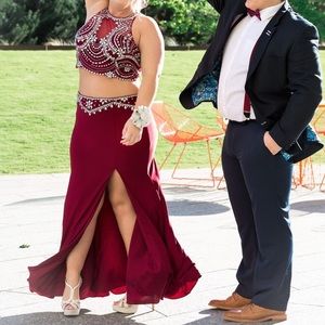 Gorgeous maroon two piece prom dress